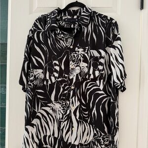 All Saints Black and White Printed Relaxed-Fit Shirt